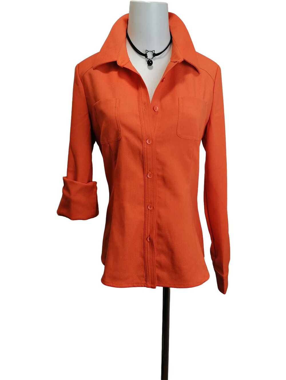 🦊🦊Classic Button-Front Orange Women's Shirt